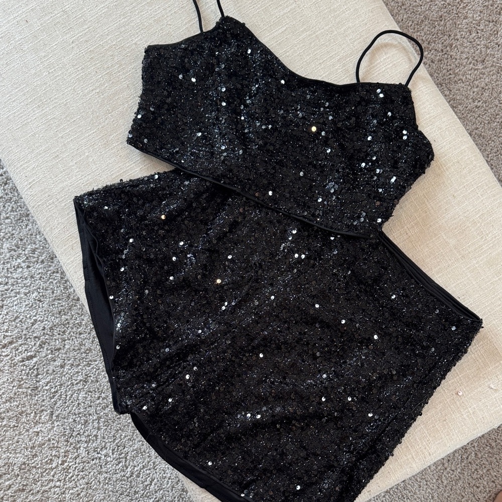Black Sequin Two-Piece Set